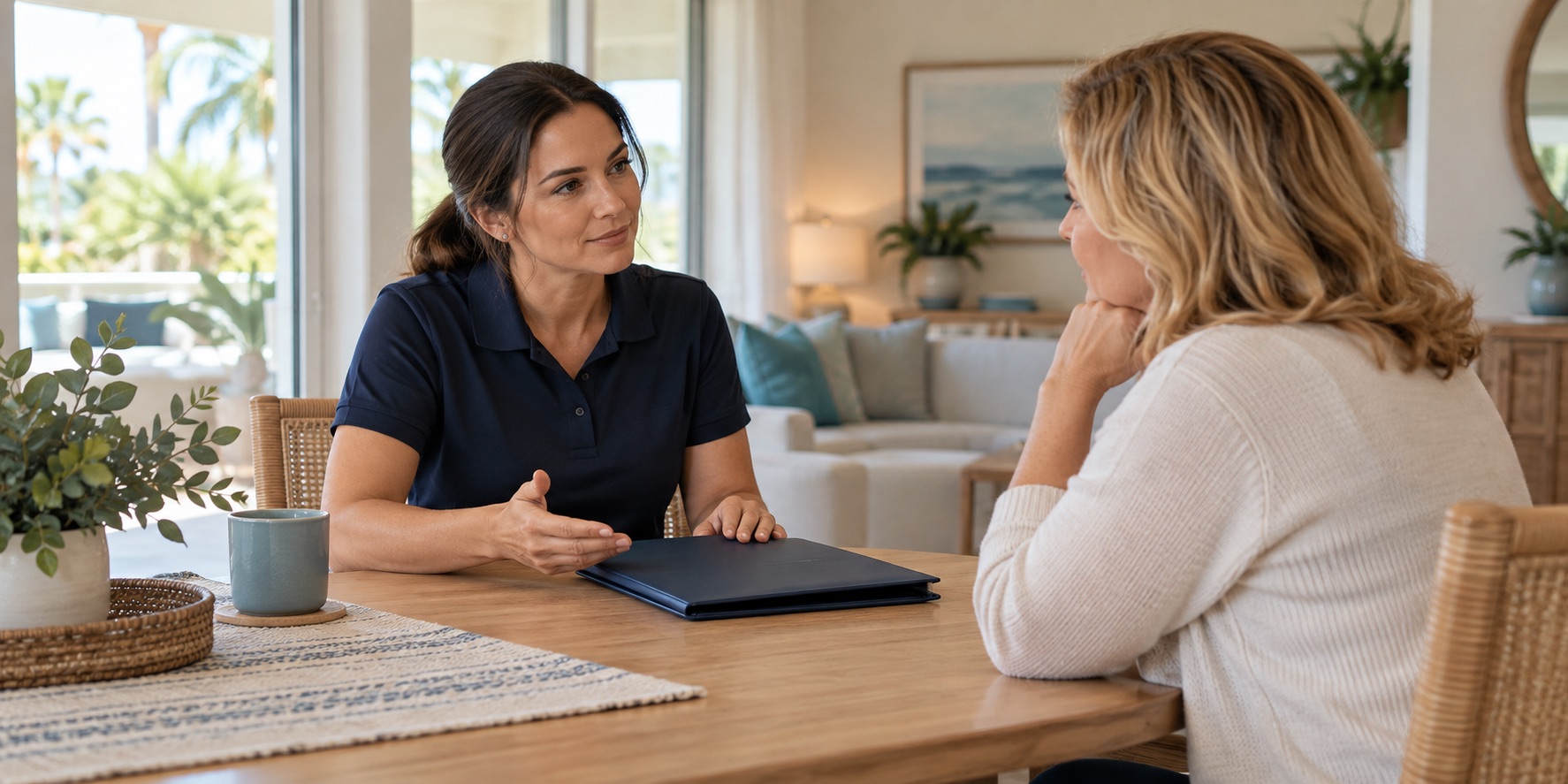 A Trident team member speaking privately with a homeowner.